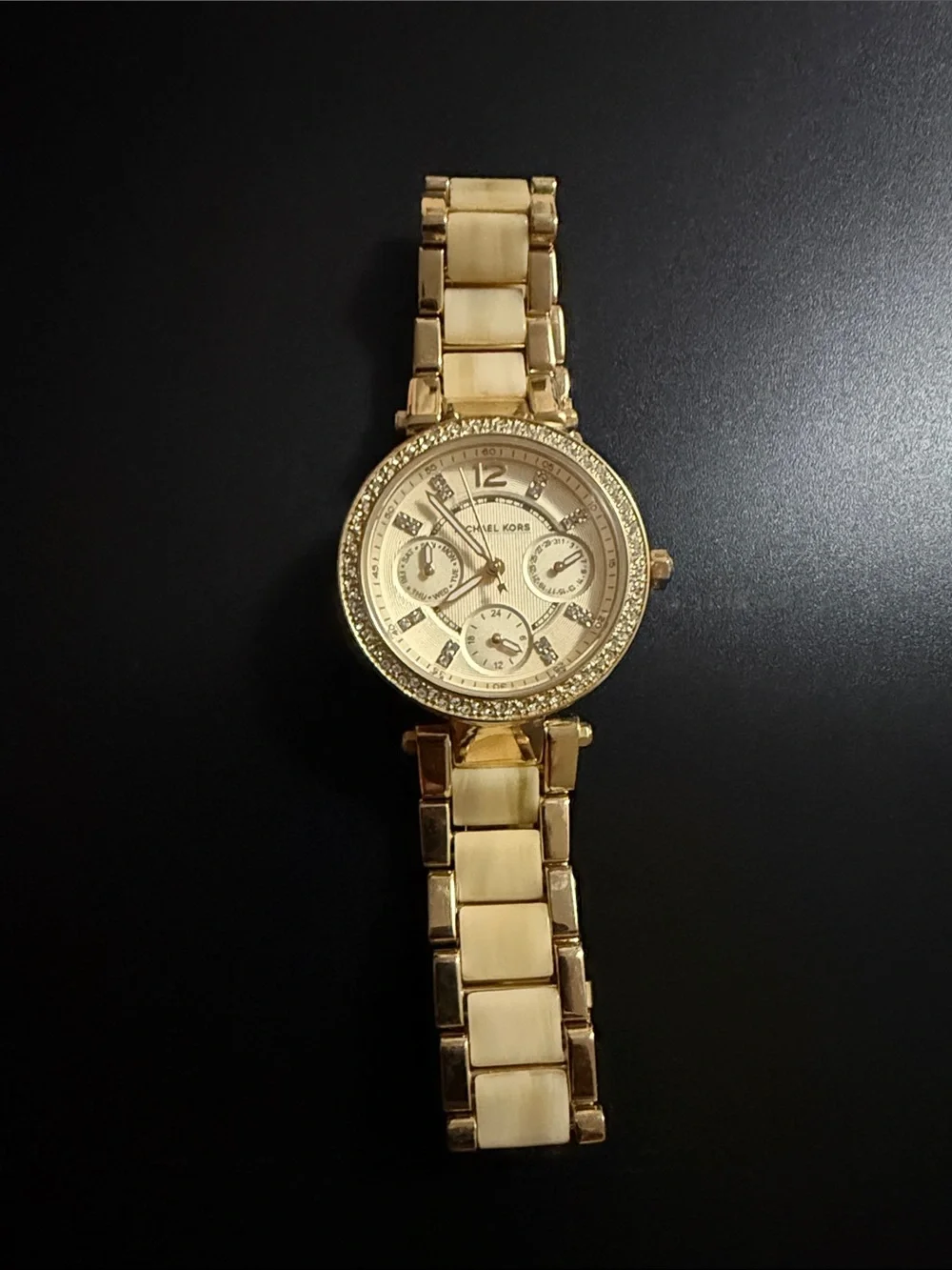 Michael Kors Gold and Cream Women's Crystal Accent Watch